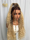 Chinalacewig #27 Color Flexi-Fit Invisible Drawstring Cap Full Lace Knotless Boho Curls Braided Long Wig Super Natural Scalp CB03