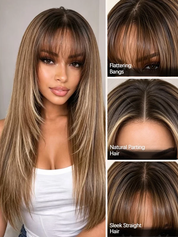 Chinalacewig 5x5 Highlight Layered Cut HD Lace Glueless Human Hair Wig with Invisible Drawstring CA09