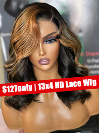 Chinalacewig Black Friday Sale 13X4 HD Frontal Wig Highlight Brown Bob Human Virgin Hair CS02