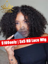 Chinalacewig Black Friday Sale 5x5 HD Lace Wig Curly Bob Human Virgin Hair CS04