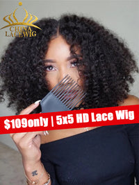 Chinalacewig Black Friday Sale 5x5 HD Lace Wig Curly Bob Human Virgin Hair CS04
