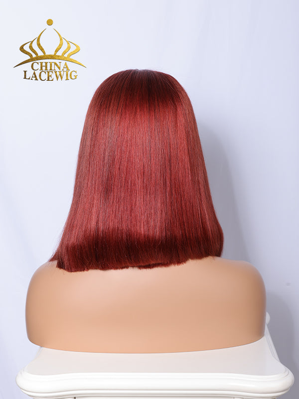 Chinalacewig Orange Bob With Band Human Virgin Hair 5x5 HD Lace Closure Wig CA04