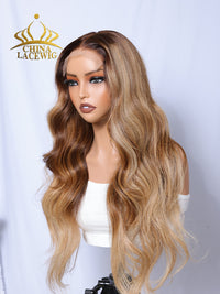 Chinalacewig Blonde Ombre With Band Human Virgin Hair 5x5 HD Lace Closure Wig CA03