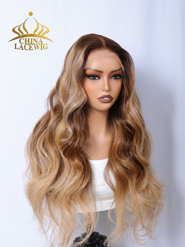 Chinalacewig Blonde Ombre With Band Human Virgin Hair 5x5 HD Lace Closure Wig CA03