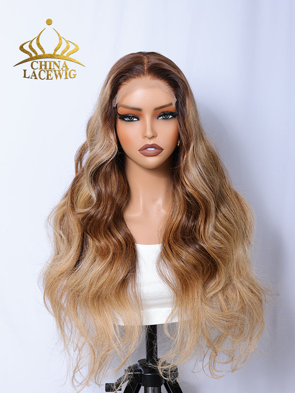 Chinalacewig Blonde Ombre With Band Human Virgin Hair 5x5 HD Lace Closure Wig CA03