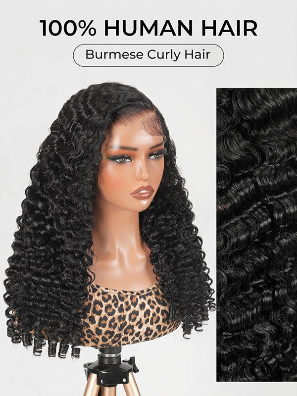 Chinalacewig Burmese Curly Human Hair Wig Glueless HD Lace Wig with Bl