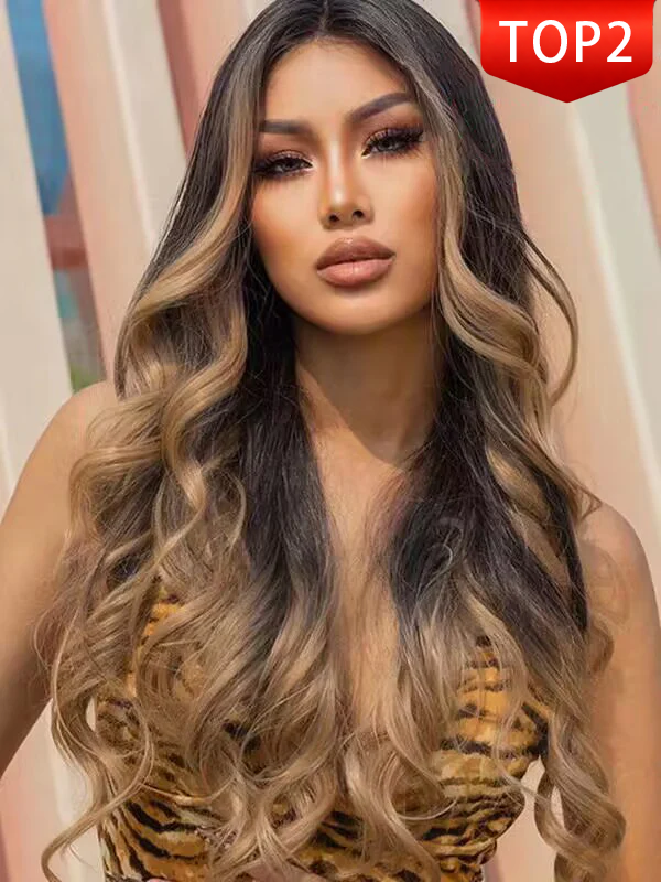 Chinalacewig Highlight Honey Brown Color Body Wave Glueless HD Invisible Lace Wigs HG02
