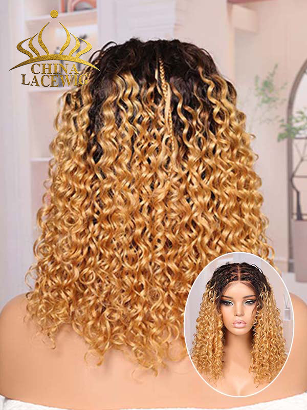 Chinalacewig Most-Fit Cap Knotless Ombre Blonde Top Braided Wigs With Baby Hair Bob Styles 5x5 HD Lace Closure Wigs CA05