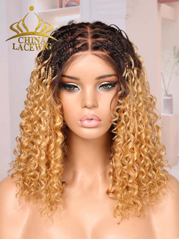 Chinalacewig Most-Fit Cap Knotless Ombre Blonde Top Braided Wigs With Baby Hair Bob Styles 5x5 HD Lace Closure Wigs CA05