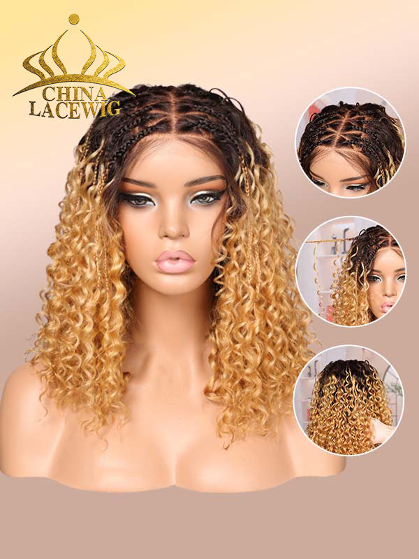 Chinalacewig Most-Fit Cap Knotless Ombre Blonde Top Braided Wigs With Baby Hair Bob Styles 5x5 HD Lace Closure Wigs CA05
