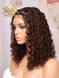 Chinalacewig Most-Fit Cap Ombre Brown Color Boho Curls Braided Wigs Pre-Bleached Top Selling 5x5 HD Lace Closure Wigs CA06
