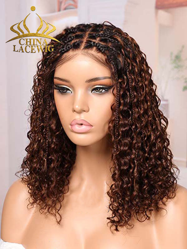 Chinalacewig Most-Fit Cap Ombre Brown Color Boho Curls Braided Wigs Pre-Bleached Top Selling 5x5 HD Lace Closure Wigs CA06