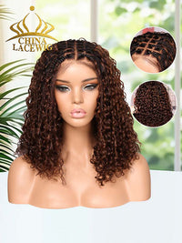 Chinalacewig Most-Fit Cap Ombre Brown Color Boho Curls Braided Wigs Pre-Bleached Top Selling 5x5 HD Lace Closure Wigs CA06