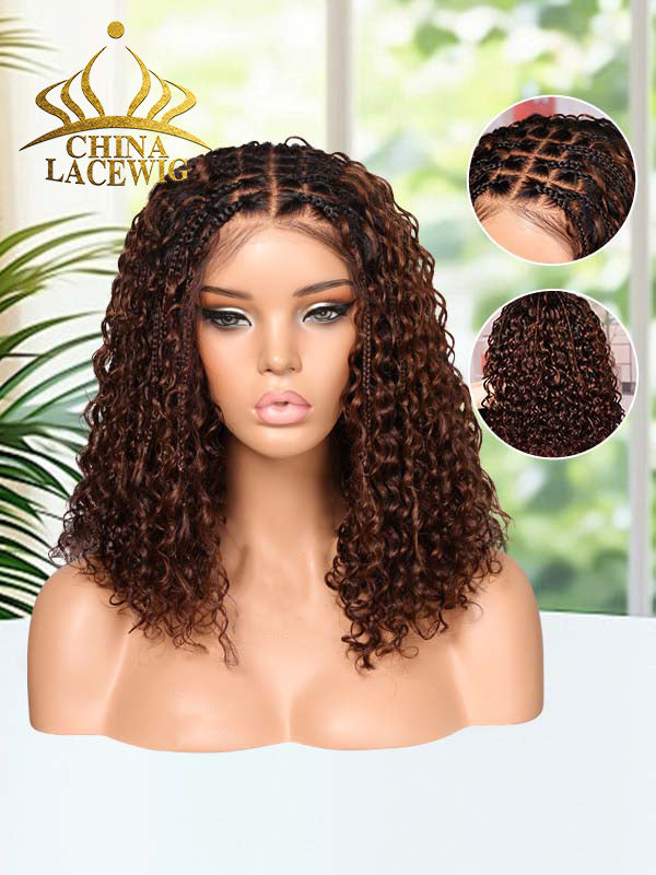 Chinalacewig Most-Fit Cap Ombre Brown Color Boho Curls Braided Wigs Pre-Bleached Top Selling 5x5 HD Lace Closure Wigs CA06