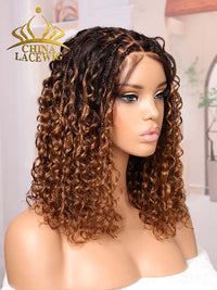 Chinalacewig Most-Fit Cap Ombre Brown Color Boho Curls Braided Wigs Pre-Bleached Top Selling 5x5 HD Lace Closure Wigs CA06