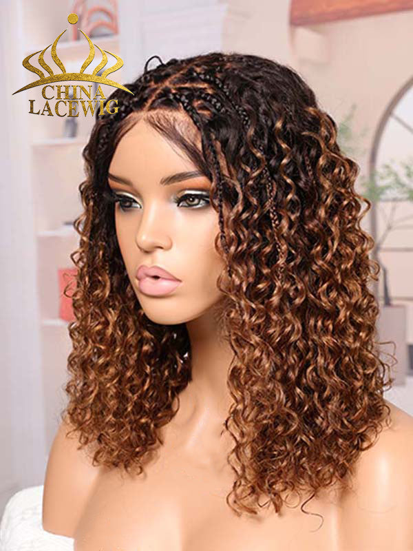 Chinalacewig Most-Fit Cap Ombre Brown Color Boho Curls Braided Wigs Pre-Bleached Top Selling 5x5 HD Lace Closure Wigs CA06