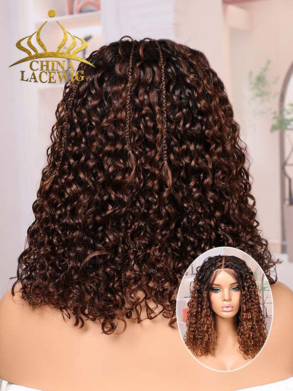 Chinalacewig Most-Fit Cap Ombre Brown Color Boho Curls Braided Wigs Pre-Bleached Top Selling 5x5 HD Lace Closure Wigs CA06