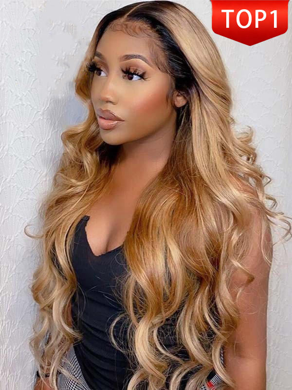 Chinalacewig Ombre Blonde Color Body Wave Virgin Human Hair 360 HD Lace Wigs CF230