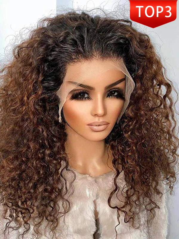 Chinalacewig Ombre Chocolate Brown Curly Compact 13X6 HD Lace Front Wig CF423