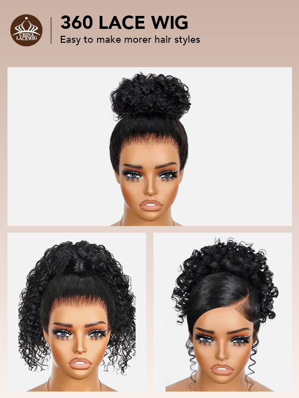 Chinalacewig Undetectable Lace Virgin Human Hair Deep Curly 360 Lace Frontal Wig CF106