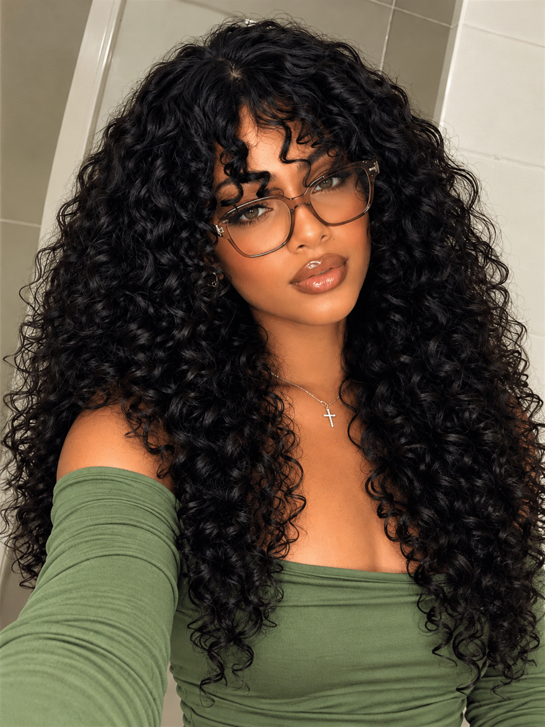 Chinalacewig Water Wave Human Hair Wig with Bangs Glueless HD Lace Wig for Beginners CA10