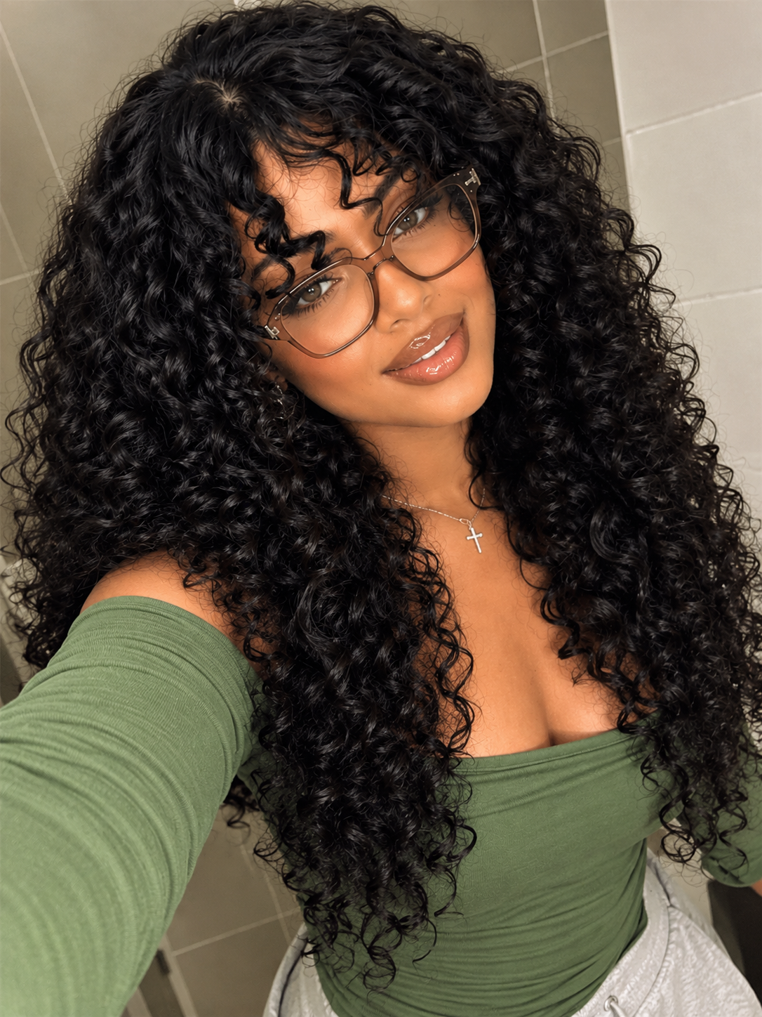 Chinalacewig Water Wave Human Hair Wig with Bangs Glueless HD Lace Wig for Beginners CA10