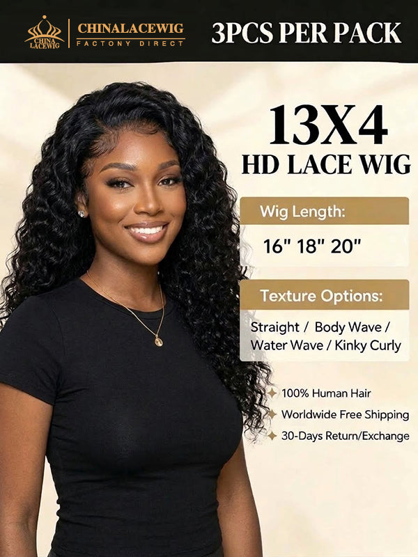 Chinalacewig Wholesale Deal: 13x4 HD Lace Front Human Hair Wigs, Pre-Bleached Knots & Pre-Plucked Hairline WH03