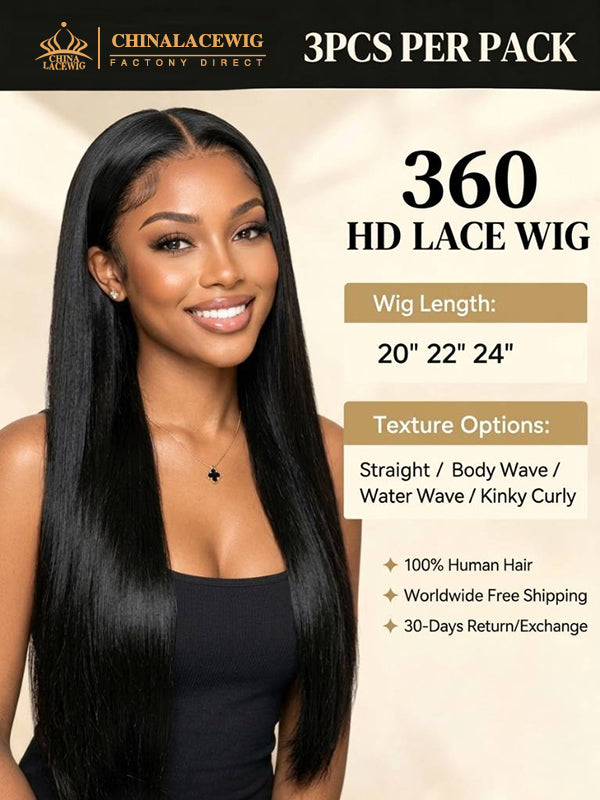 Chinalacewig Wholesale Deal: 360 HD Lace Front Human Hair Wigs, Pre-Bleached Knots & Pre-Plucked Hairline WH08