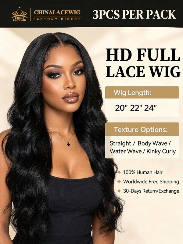 Chinalacewig Wholesale Deal: HD Full Lace Front Human Hair Wigs, Pre-Bleached Knots & Pre-Plucked Hairline WH010