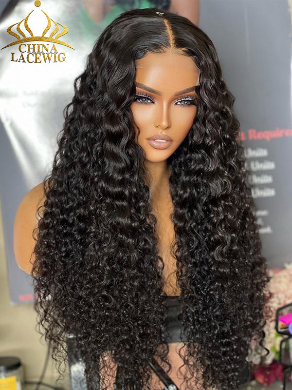 Chinalacewig Flowy Bohemian Curly 5x5 HD Lace Glueless Middle Part Long Wig 100% Human Hair CL010