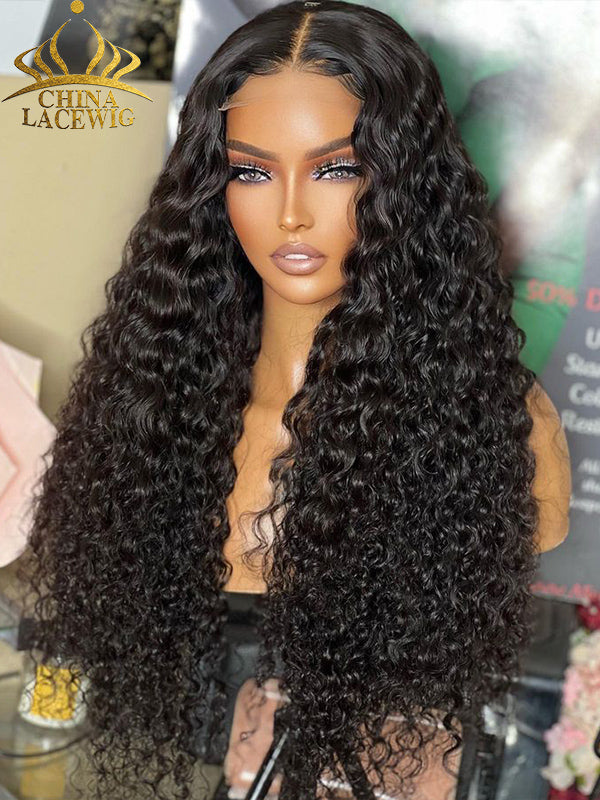 Chinalacewig Flowy Bohemian Curly 5x5 HD Lace Glueless Middle Part Long Wig 100% Human Hair CL010