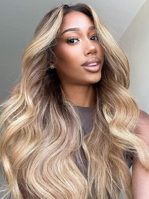 Chinalacewig Ombre Lace Wig With Dark Roots Human Hair Glueles CH02