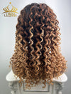 Chinalacewig Glueless Human Hair Lace Front Wig Blonde Ombre Color Deep Curly Wigs NCF990