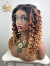 Chinalacewig Glueless Human Hair Lace Front Wig Blonde Ombre Color Deep Curly Wigs NCF990