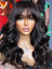 Chinalacewig 50% Off Limited 1 Piece For 13x4 Transparent Lace Front Wig Natural Color Wavy Style With Bang Wig 100% Virgin Human Hair Wig For Black Women