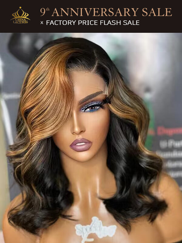Chinalacewig 13X4 HD Frontal Wig Highlight Brown Bob Human Virgin Hair