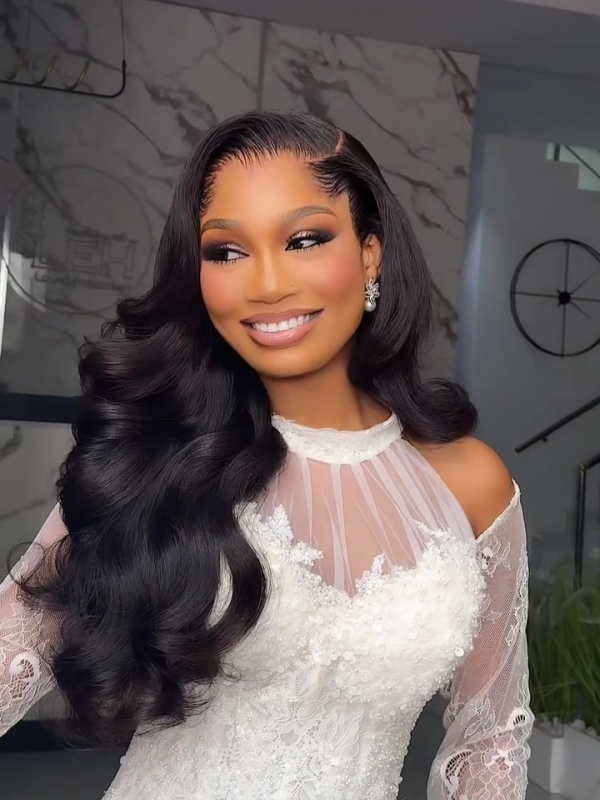 Chinalacewig Natural Lagos Hairline Body Wave13x6 HD Lace Front Wig Human Hair No Glue Needed CF07