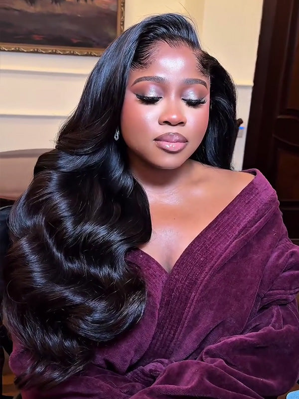 Chinalacewig Natural Lagos Hairline Body Wave13x6 HD Lace Front Wig Human Hair No Glue Needed CF07