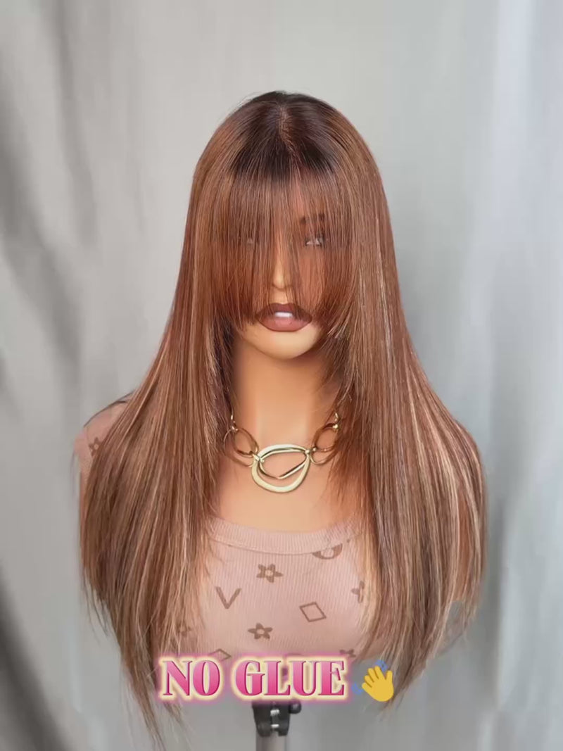 Chinalacewig 5x5 Highlight Layered Cut HD Lace Glueless Human Hair Wig with Invisible Drawstring CA09