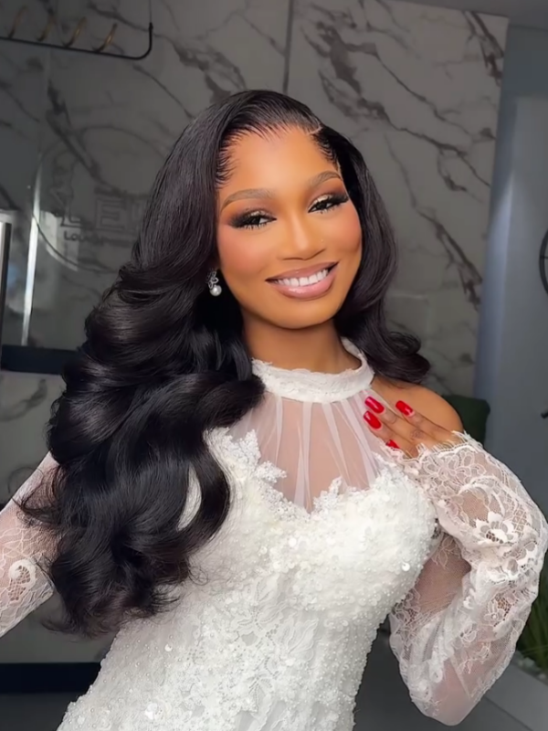 Chinalacewig Natural Lagos Hairline Body Wave13x6 HD Lace Front Wig Human Hair No Glue Needed CF07