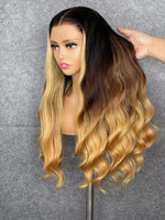 Chinalacewig 30A Custom Ombre Color 13x6 Lace Frontal Wig Bleached Knots Human Virgin Hair C016