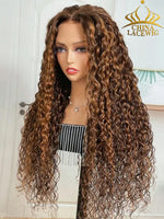 Chinalacewig Curly Brown Highlight Ombre Undetectable HD Lace Human Hair 360 Lace Wigs CF71