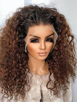 2022 Chinalacewig Ombre Chocolate Brown Curly Compact 13X4 Lace Front Wig CF423