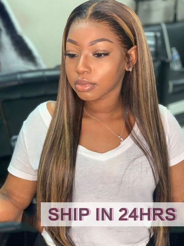 Chinalacewig 24h Shipping Highlight Color Silky Straight Pre-plucked Hairline 13*6 HD Lace Wig NCF127