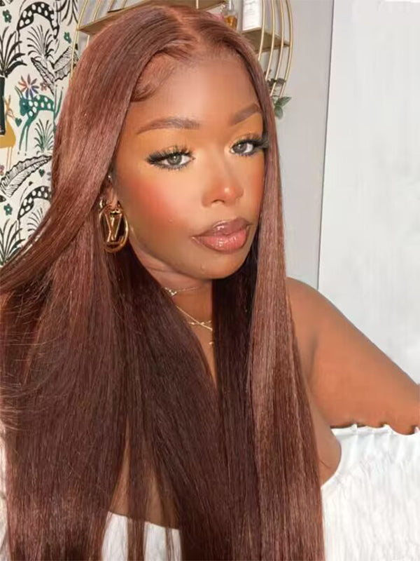 Chinalacewig Brown Cherry Kinky Straight Glueless HD Lace Wig GW01