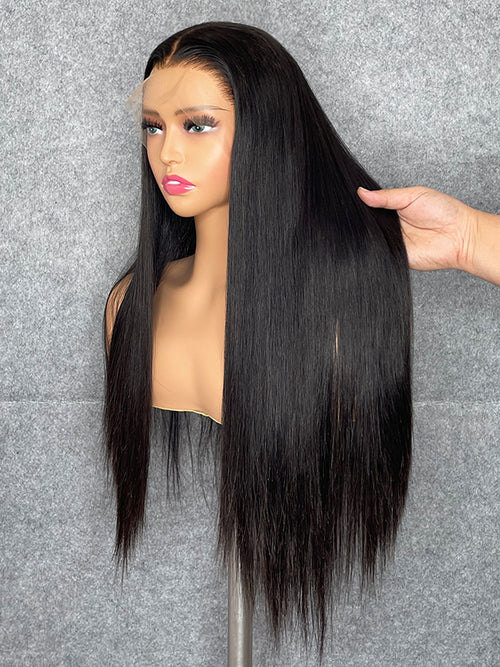 Chinalacewig Custom Wig Silky Straight 360 HD Lace Wigs Human Hair Natural Black C014