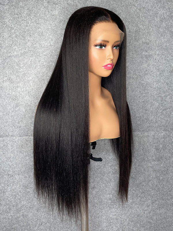 Chinalacewig Custom Wig Yaki Straight 13x6 Lace Frontal Wig Bleached Knots Human Virgin Hair C013