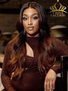 Long Layered Curtain Bangs with Rich Honey Brown Ombre 360 HD Invisible Lace Wigs CF73