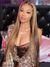 Chinalacewig Black Friday 24hrs shipping Highlight Color Silky Straight Pre-plucked Hairline 13*6 HD Lace Wig BK07