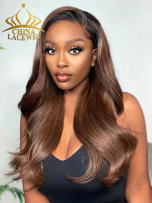 Chinalacewig Wavy Ombre Brown Color 13x6 HD Lace Front Human Hair Wigs Pre Plucked With Baby Hair CF191